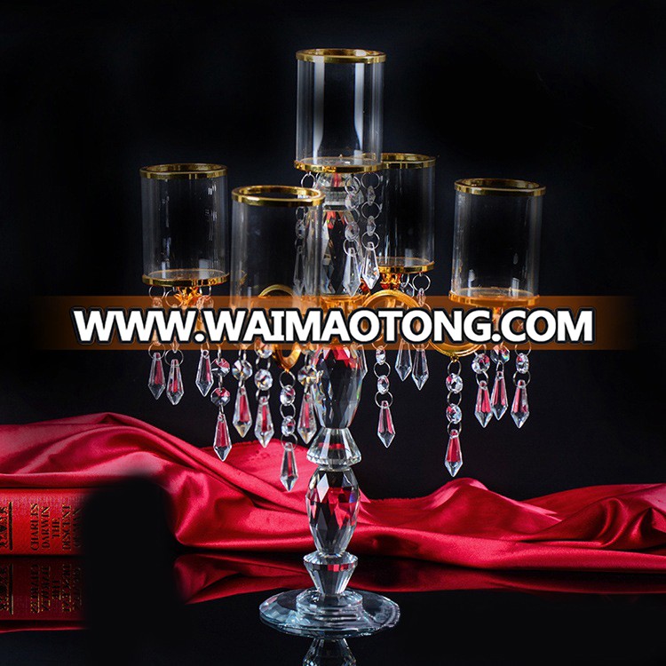 European luxury 5-arm crystal candlestick metal candlestick wedding decoration elegant