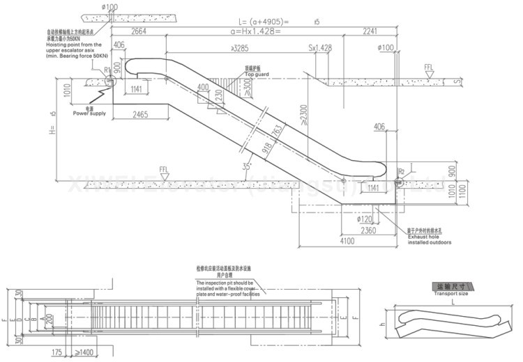 XIWEI 9000 Person per Hour 35 degree Electric Commercial Automatic Escalator