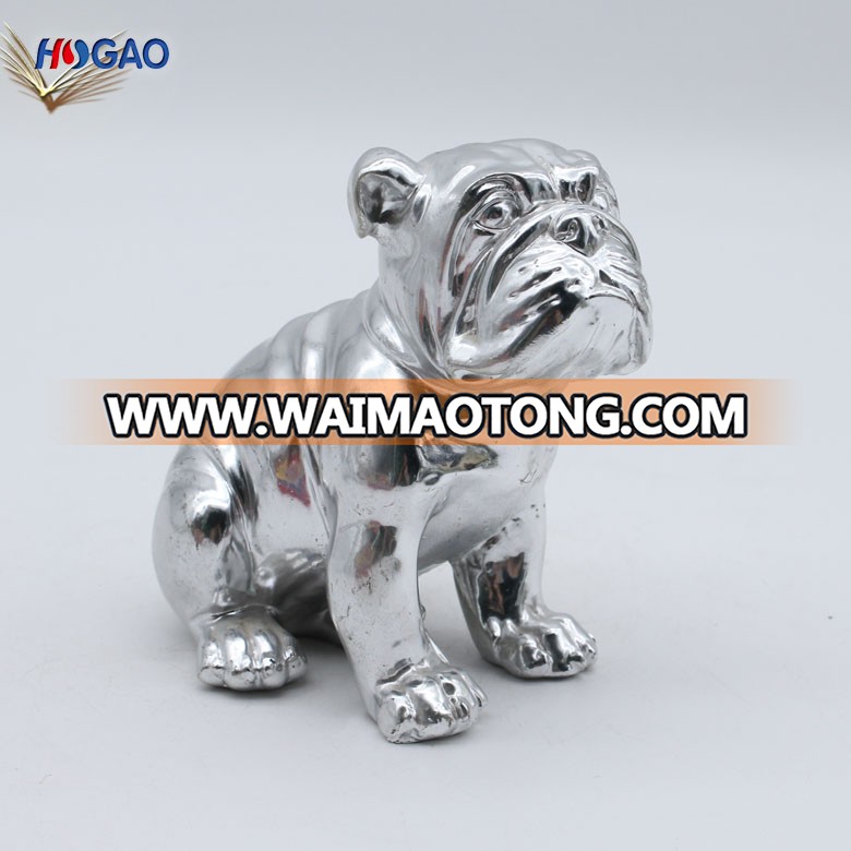 High Quality  Polyresin Animal Figurines Resin Silver Dog For Home Decoration