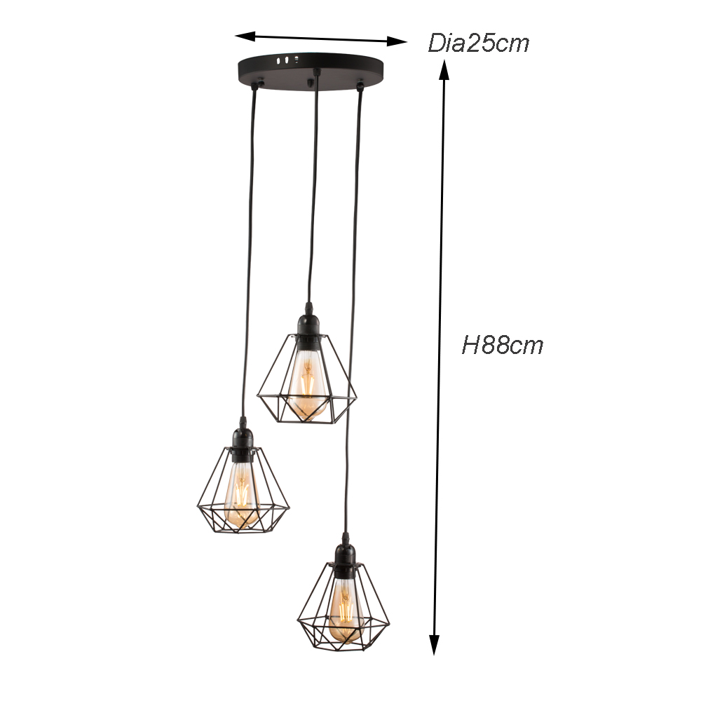 Industrial hanging lamp with three Metal shade for home restaurant bar decoration