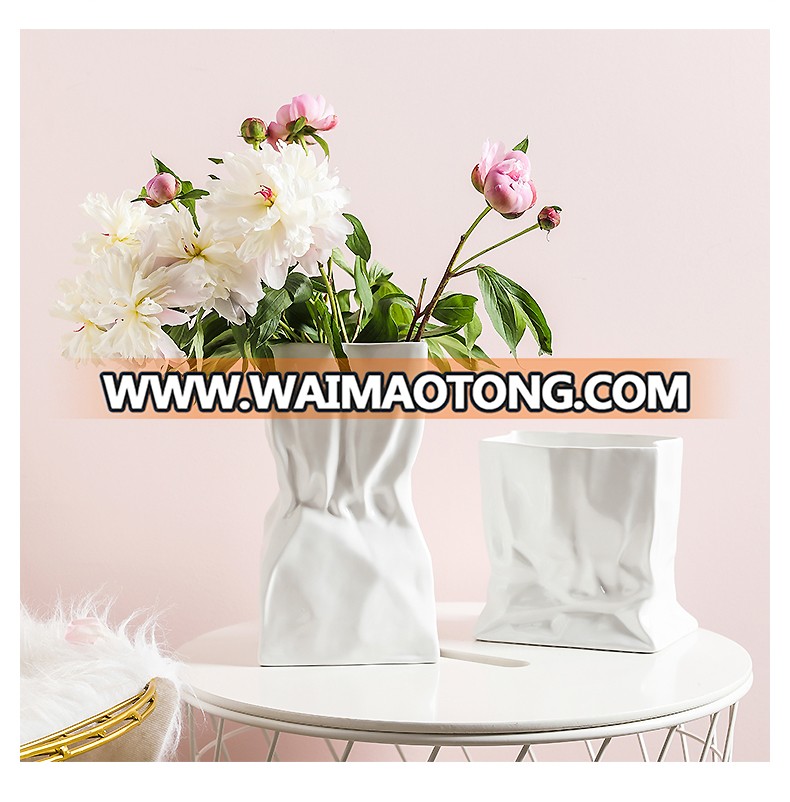 Simplism modern nordic style marble effect ceramic art and craft  home decor flower vase for wedding decoration