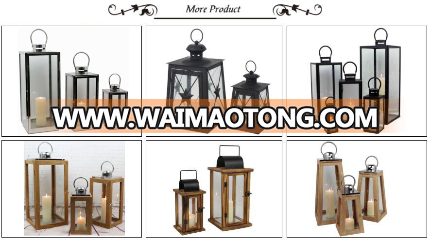 Outdoor set of 3 iron shiny color silver garden candle holder lantern with stainless steel handle