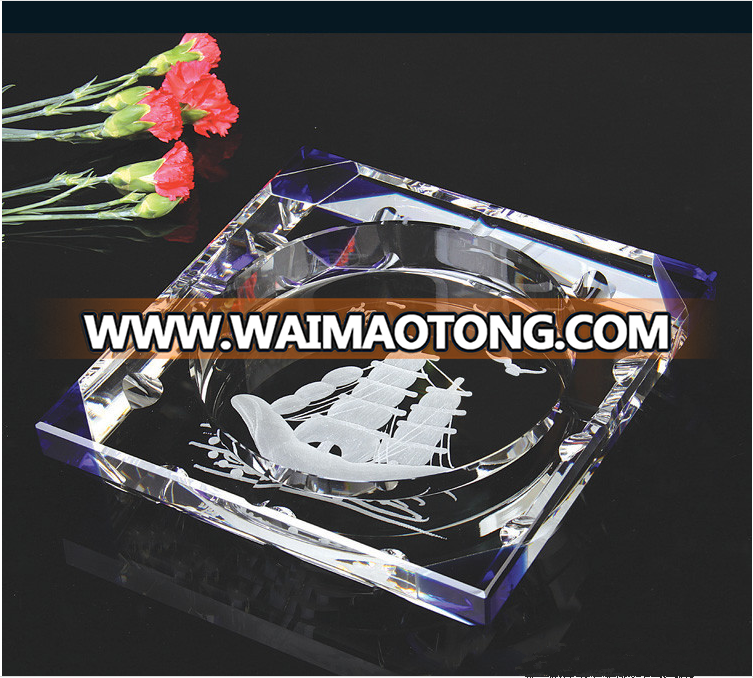 2019 hot sale beautiful glass crystal ashtray smoky gray glass crystal ashtray