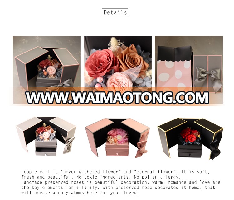 Square fashionable custom jewelry gift case box packaging preserved rose flower