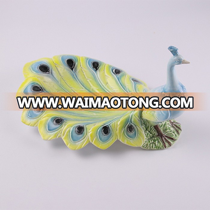 Colorful peacock shape ceramic porcelain animal fruit dish