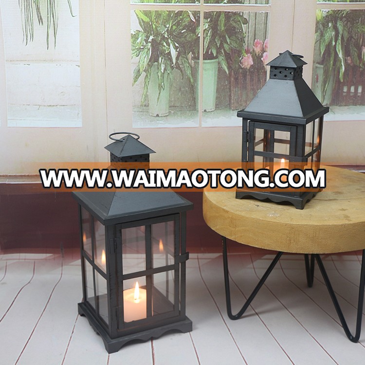 Set Of 2   Decoration Black Modern Glass For Indoor Candle Lantern