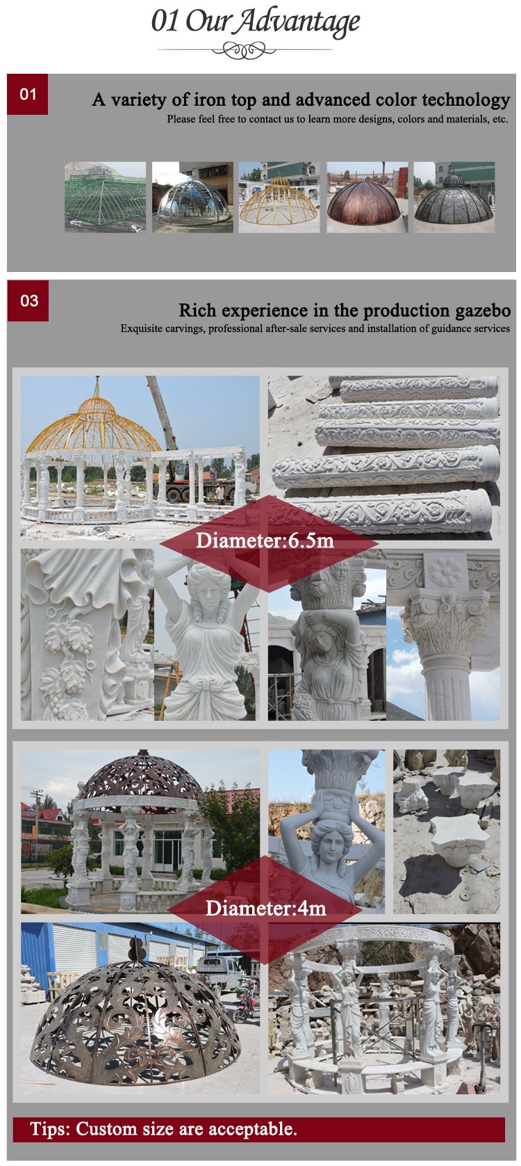 Outdoor Large Hand Carved Marble Gazebo for Garden