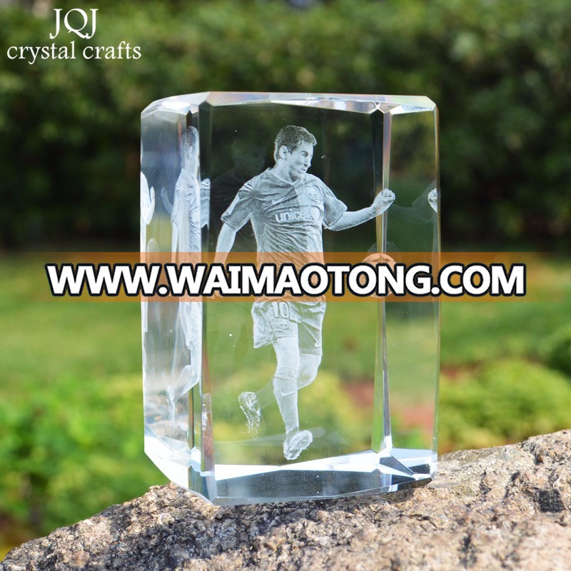 3D laser etched glass block crystal custom FOOTBALL design birthday present ,souvenir