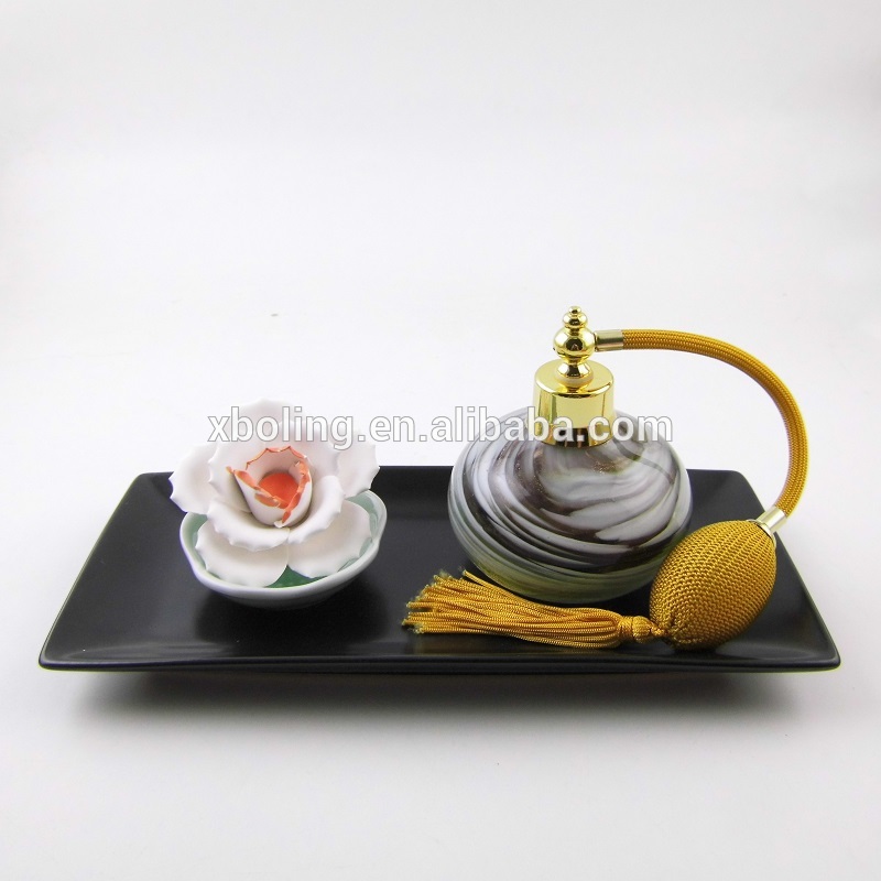 Unique Fashion Ceramic Flower Fragrance Diffuser Perfume Bulb Spray Atomizer Perfume Glass Bottle Set