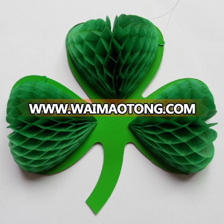 Hot Sale Saint Patrick's Day Clover Paper Honeycomb Hanging Decorations /Tissue Paper Decoration