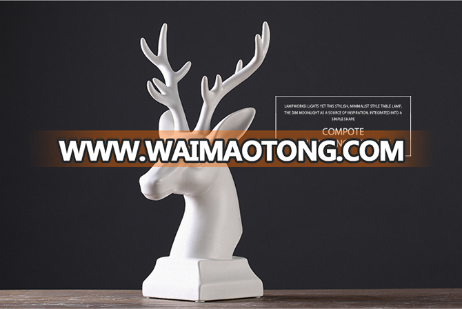 Nordic modern wholesale white&black ceramic deer head statues crafts