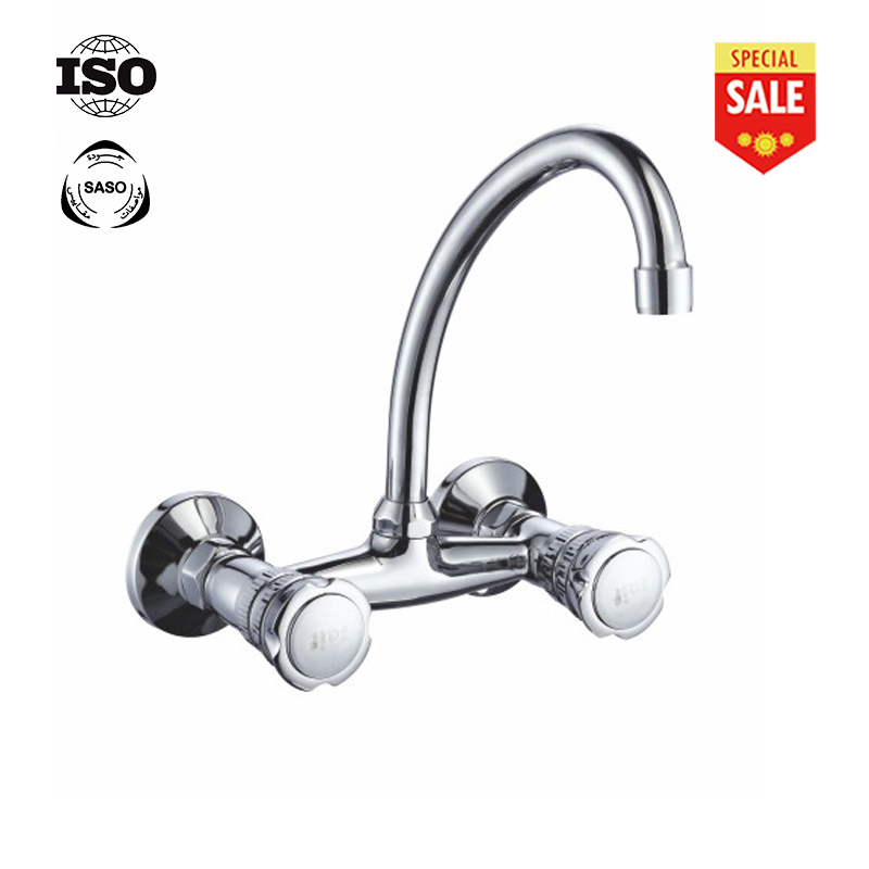 double-handle washbasin mixer tap wall-mounted brass chromed metal