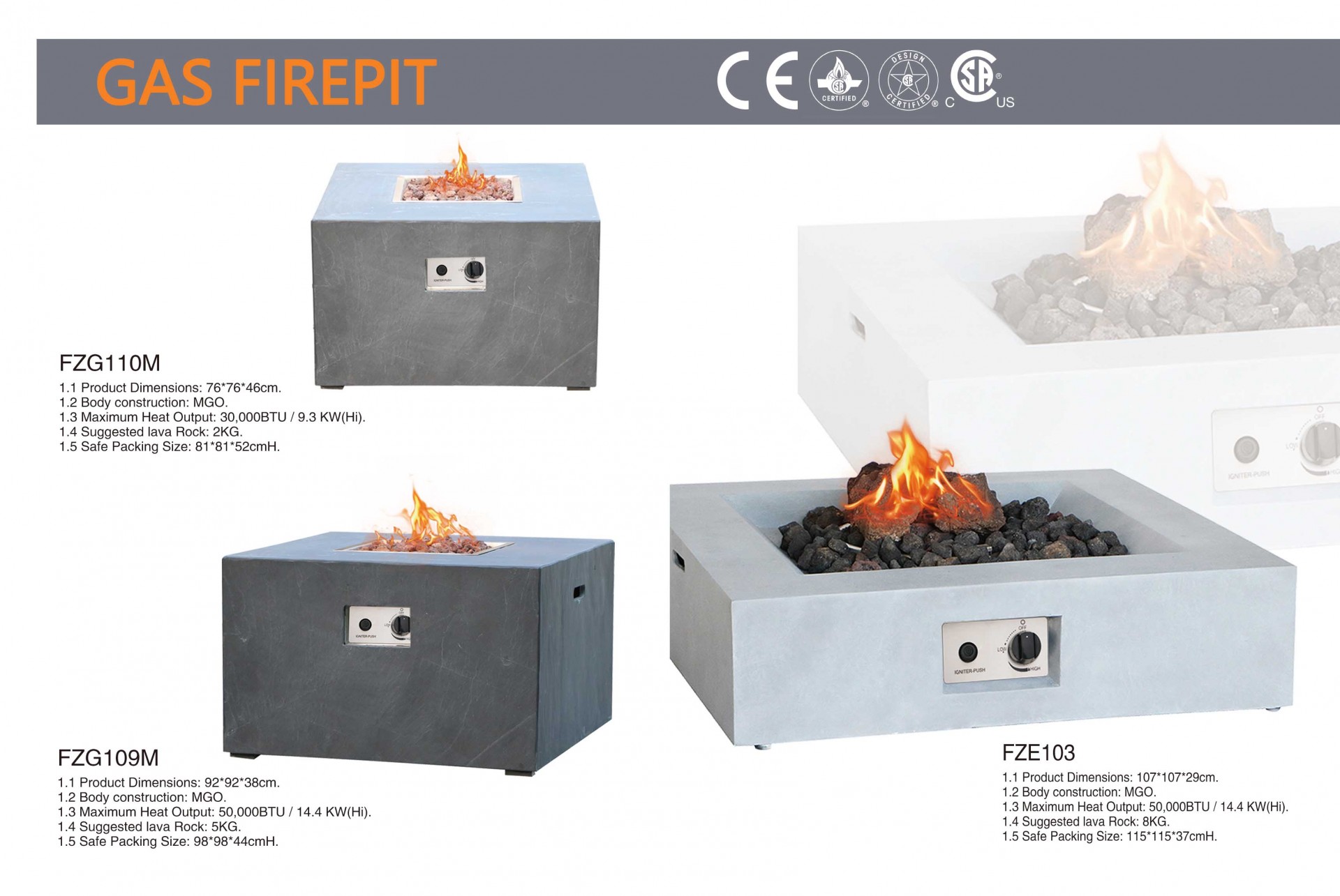 Outdoor Propane Gas Fire Pit Table