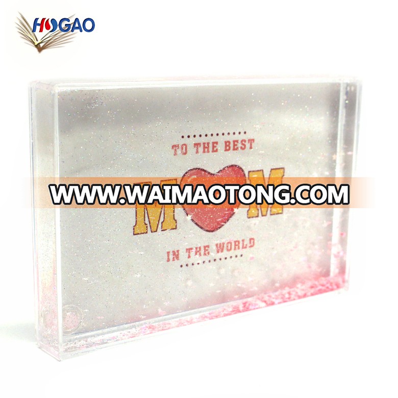 OEM wholesale rectangle shape photo snow globe DIY plastic snow frame picture insert snow globe