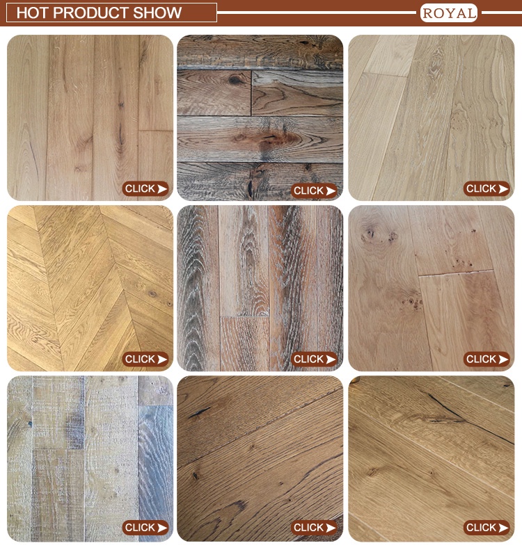 China manufacture handscraped and wire brushed rustic European oak industrial parquet