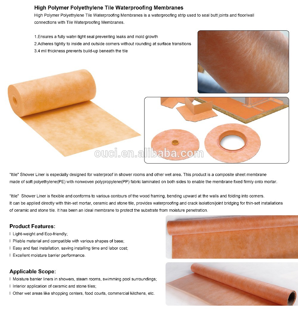 polypropylene and polyethylene waterproof membrane for bathroom floors