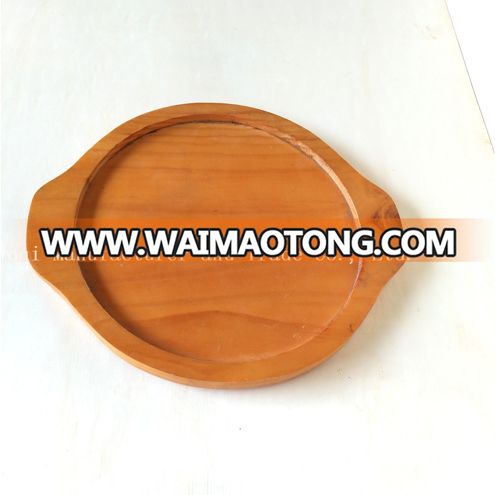 2017High quality Eco friendly wooden dinner plate for restaurant with decorative pattern Handle Dinner tray Pizza Plates