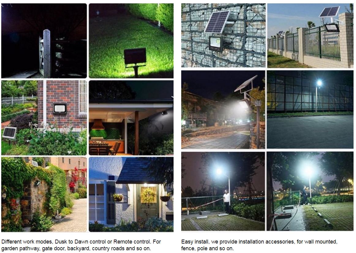 IP67 Solar Powered Dusk to Dawn Remote Control 10W 25W 30W 40W 60W 100W 120W 150W 200W Solar LED Flood Light