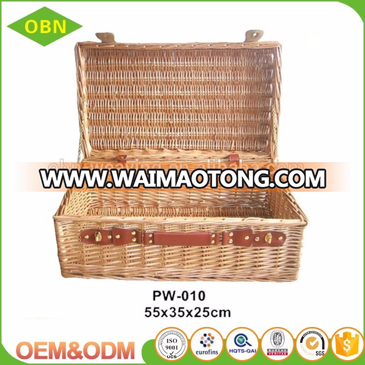 Wholesale premium handmade natural rectangular empty wicker traditional gift hamper basket with lid