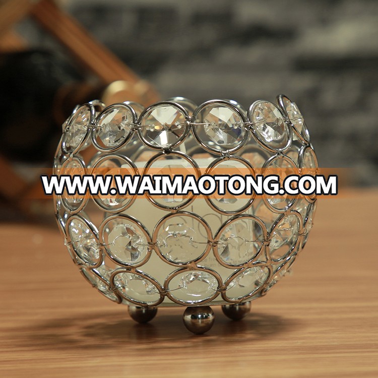 Sliver Metal Crystal Glass Candle Holder For Wedding Decoration