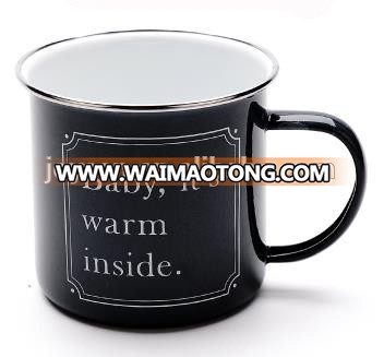 High Quality Stainless Steel Rim Enamelled Coffee Mug Customer logo printed metal cup