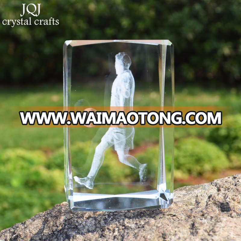 3D laser etched glass block crystal custom FOOTBALL design birthday present ,souvenir