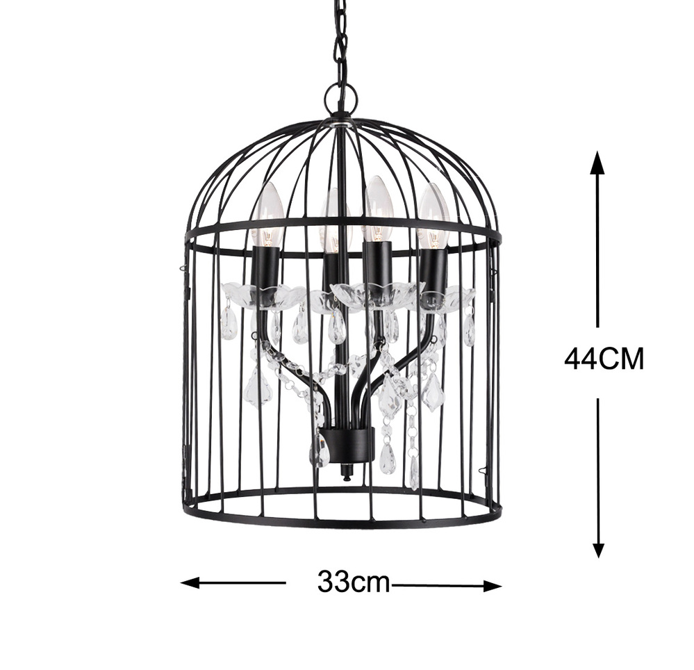 Industrial vintage bird cage  crystal ceiling decorative fancy chandelier pendant lamp for bedroom  NS-124065D