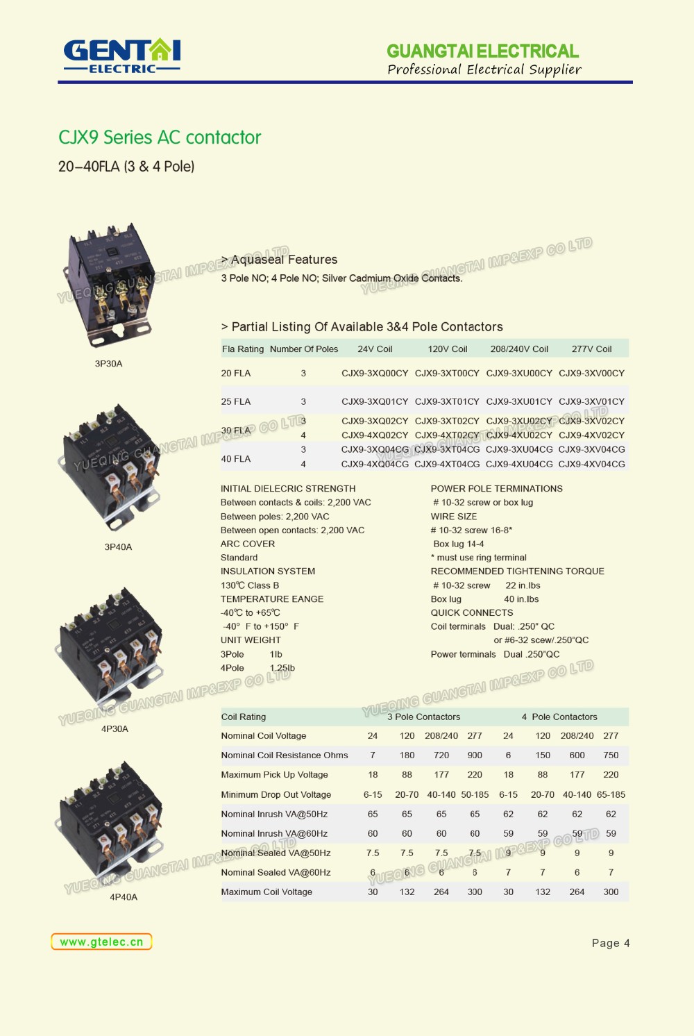 High Quality 1P 20A 1P 30A CJX9 Air Conditioner AC Contactor