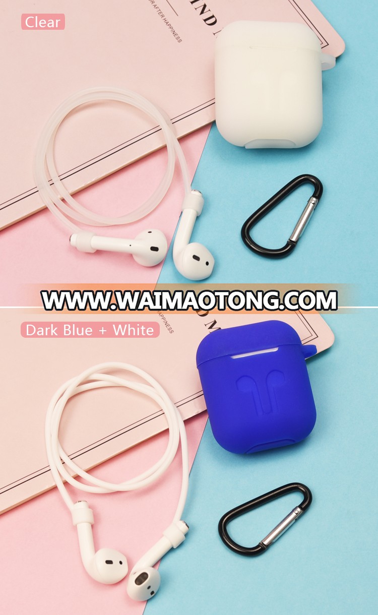 3 In 1 Silicone Case for Earpod Wireless Earphone Set for Airpod Headphones + Anti Lost Strap + Earphone Cover Hooks