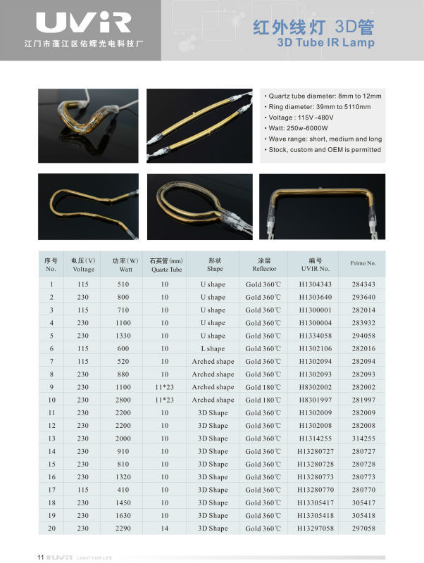 3d halogen heating tube emitter lamp