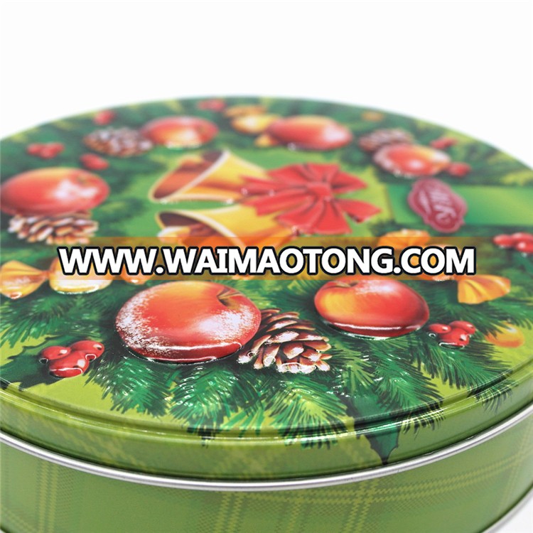 cute christmas round clear cookie tin box/christmas tin box for cookie