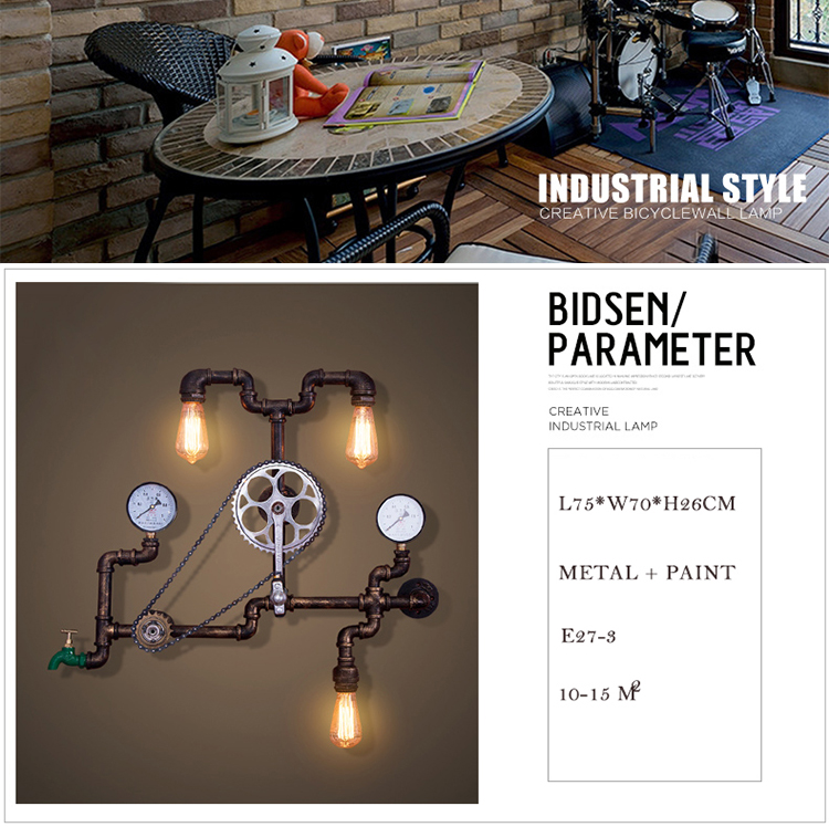 9.19-13 High qualit corridor edison bulbs antique Water pipe industrial wall mounted light