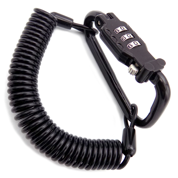 Customizable zinc alloy spring coil lanyards coated PVC steel wire rope 3 digit combination helmet lock