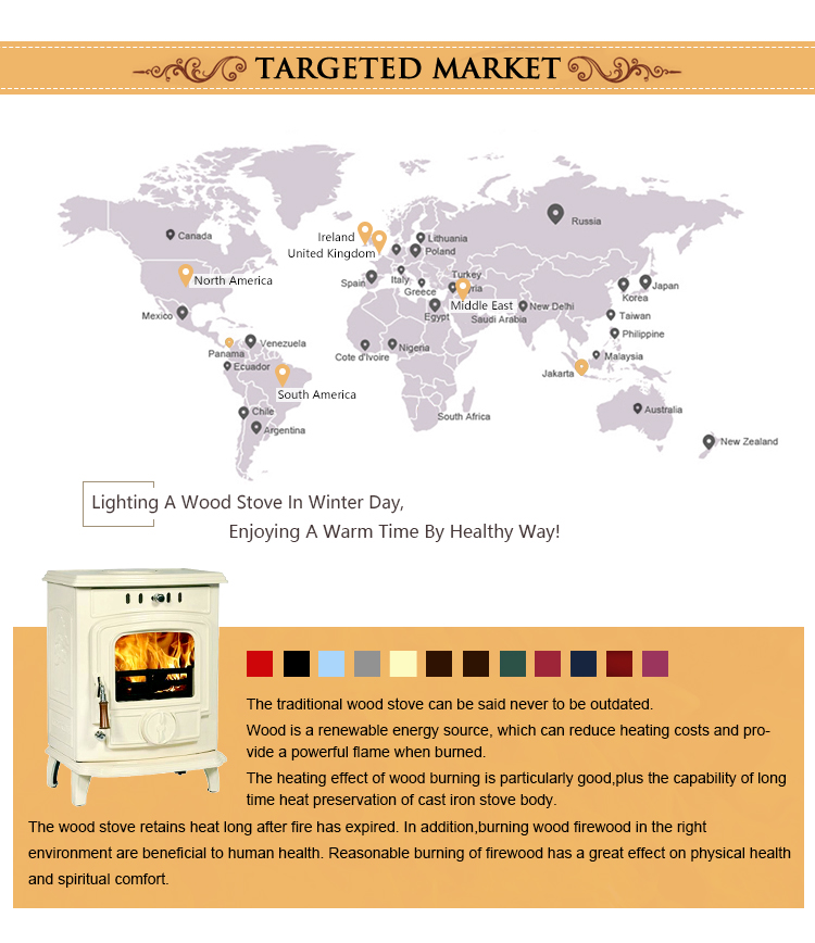 30KW With Boiler Matt Paint And Enamel Color Cast Iron Wood Burning Stove