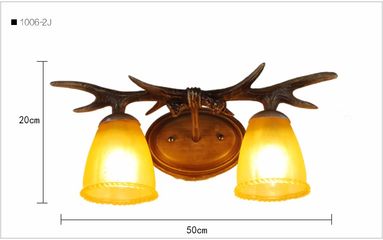 Resin antlers wall lamp retro rural corridor double-head restaurant bar bedroom wall lamp