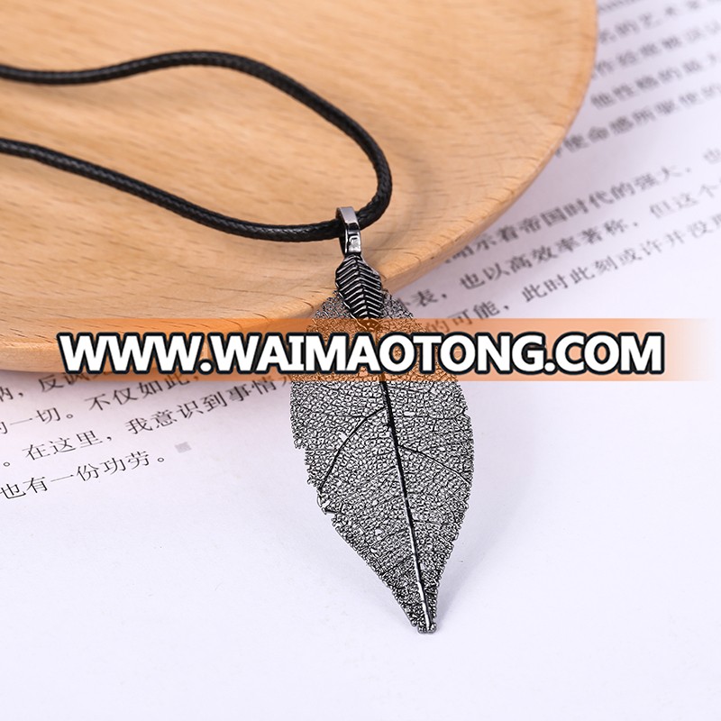 hot natural lobule leaf vein plated gun metal fashion jewelry for ladies