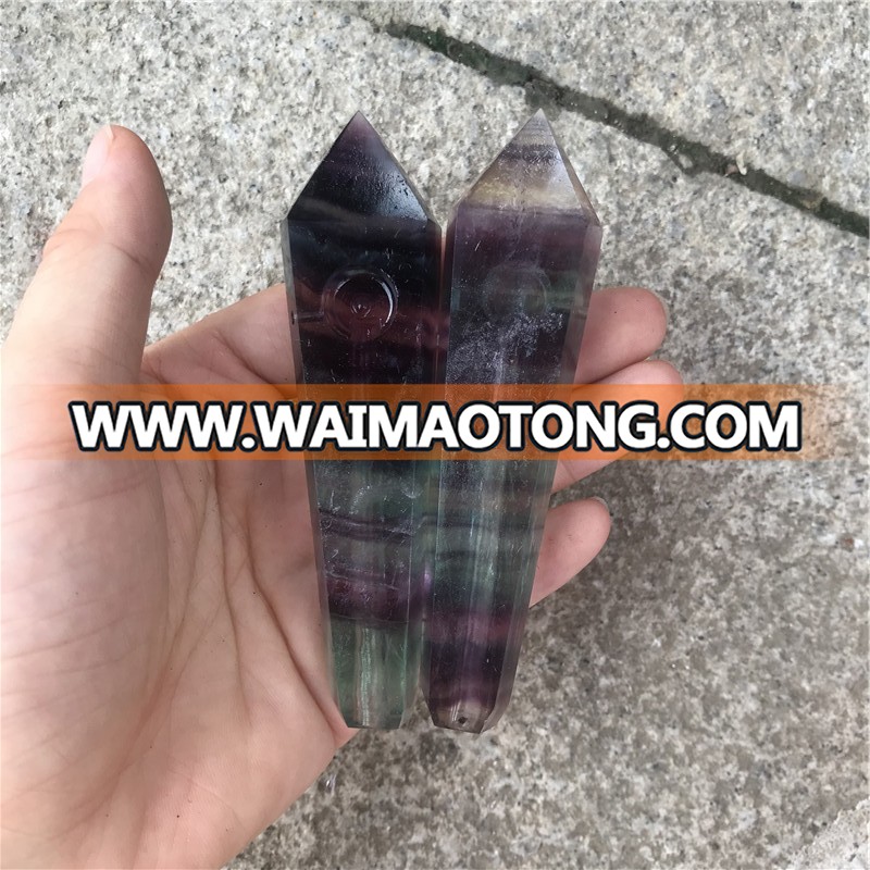 Wholesale natural beautiful colours fluorite crystal tobacco smoking pipes quartz crystal smoking pipes for gifts