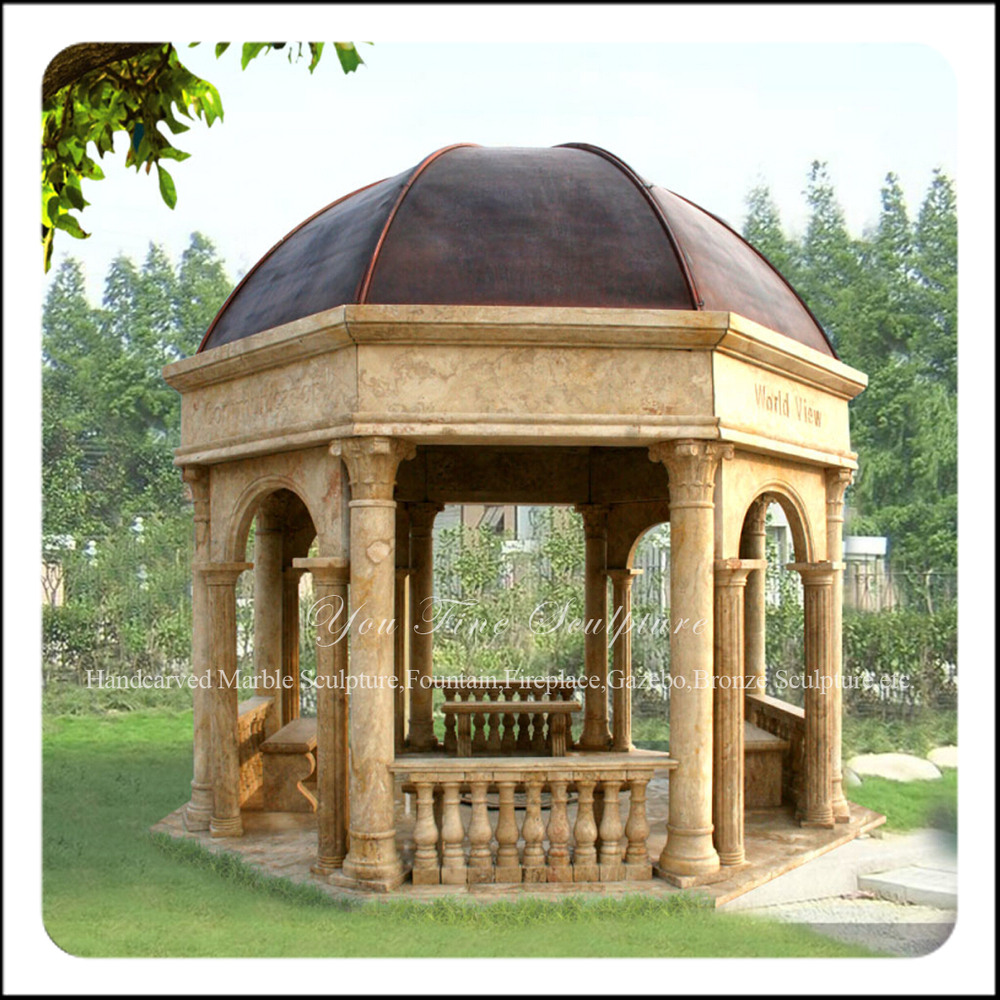 Outdoor Marble Stone Garden Gazebo With Metal Roof