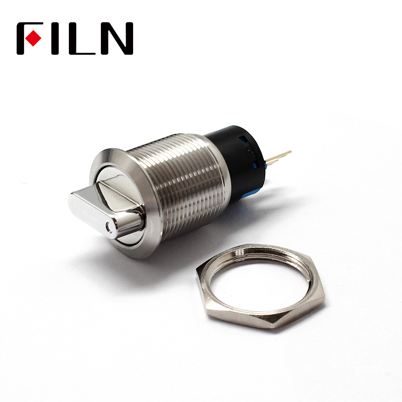 19mm 2 3 Position Switch Push Button Switch DPDT Illuminated Metal selector Rotary Switch with LED Waterproof Stainless Steel