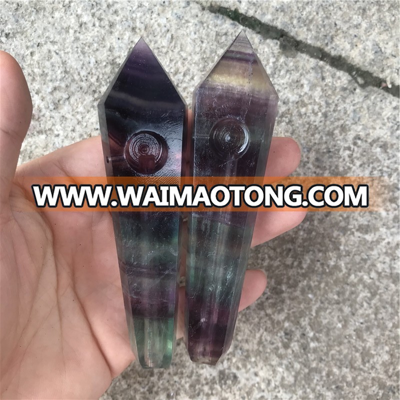 Wholesale natural beautiful colours fluorite crystal tobacco smoking pipes quartz crystal smoking pipes for gifts