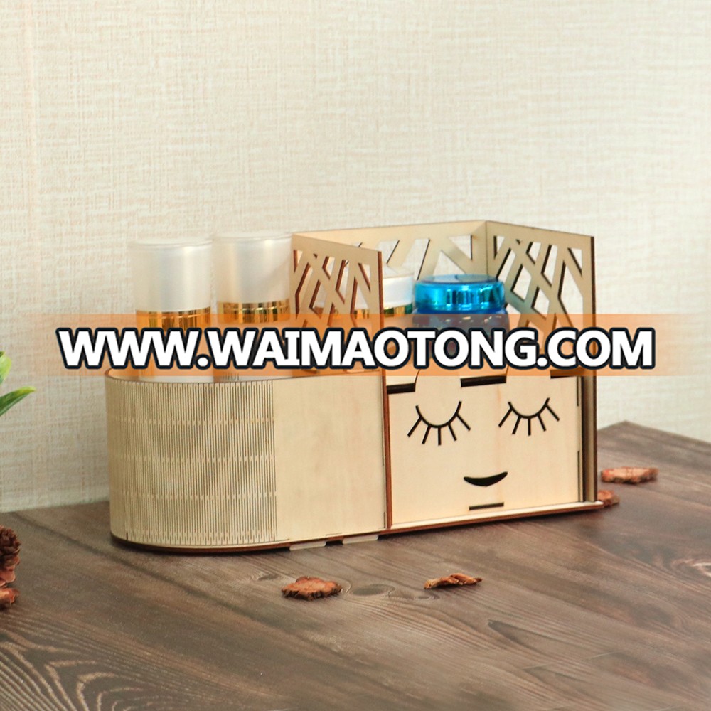 Hot selling laser cut wood cosmetic rack shelf for make up