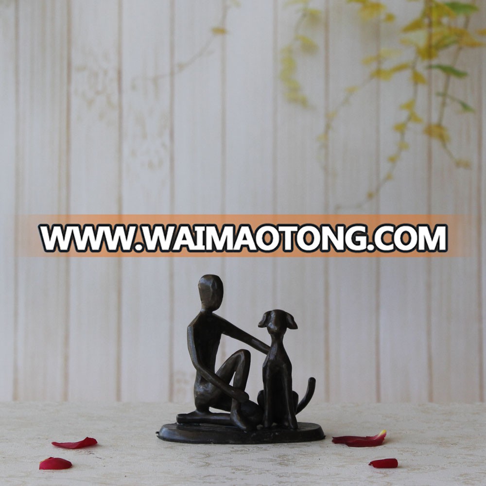 Home Decor Handicraft Cast Iron Bronze Boy With Dog Statues