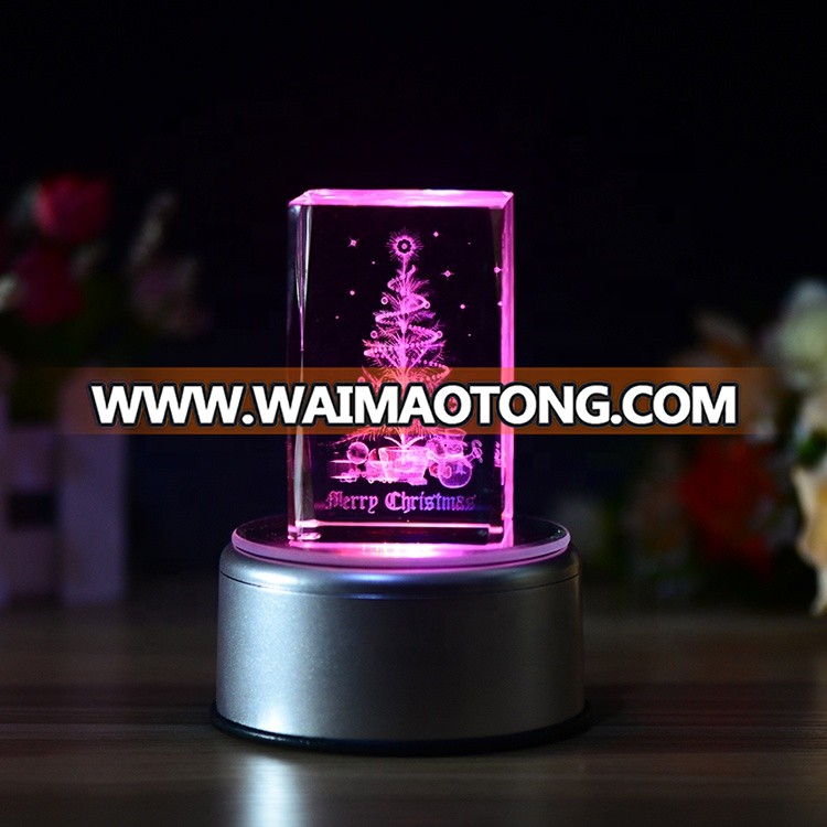 Christmas crystal showpieces 3D image crystal cube with led light