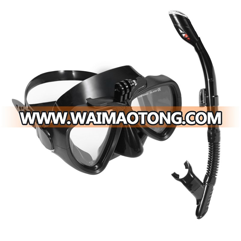 Panoramic Wide View Anti-Fog Diving Mask And Dry Snorkel Set With Camera Mount