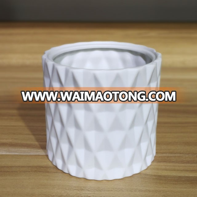 wholesale emboss white ceramic candle jar