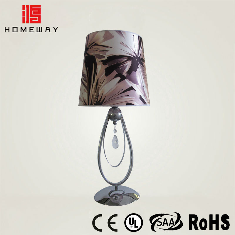 Top selling ROHS metal with chrome and black cloth shade table lamp for hotel