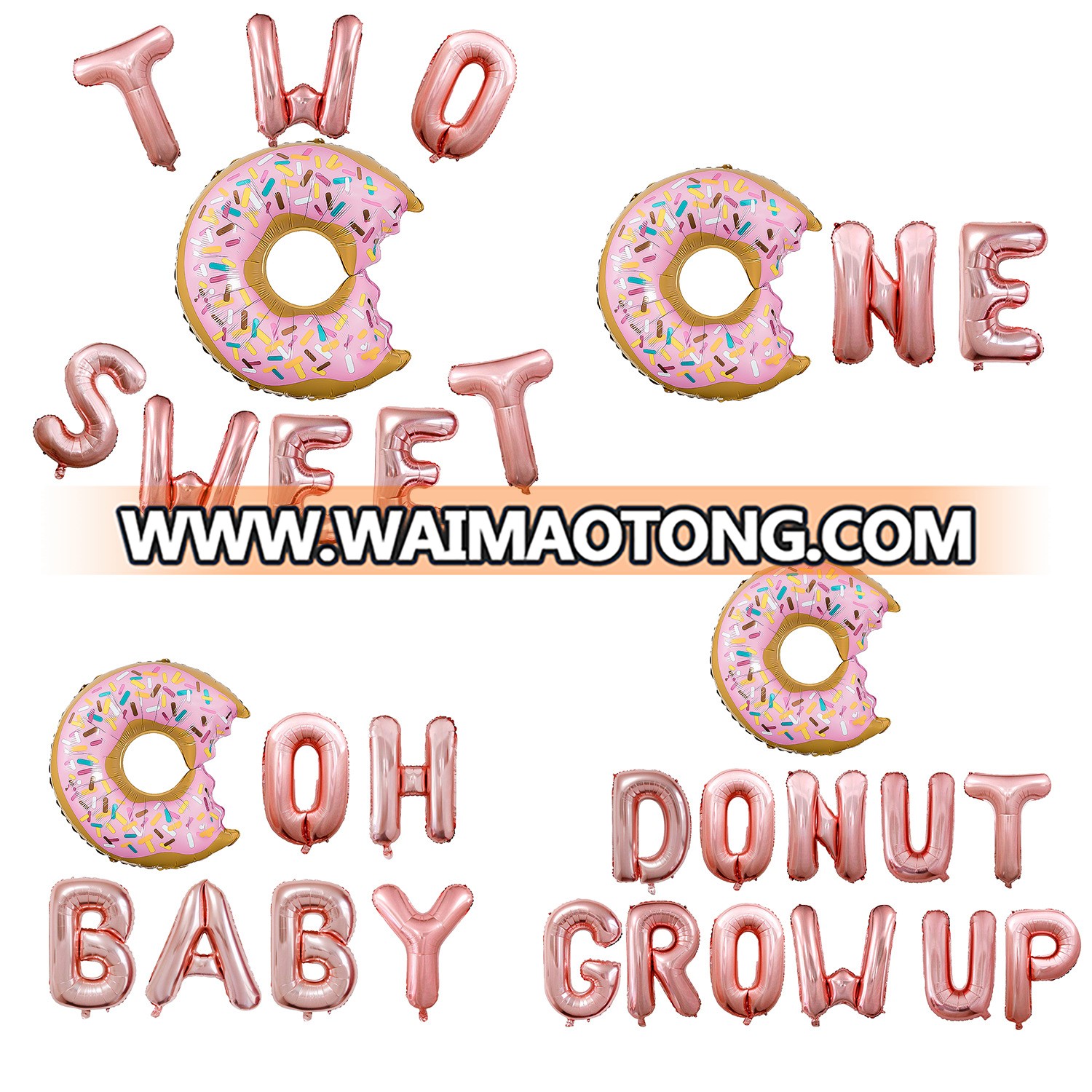 Aluminum Balloon Set for Hawaii's 16-inch Rose Gold Donut Grow Up Birthday Party