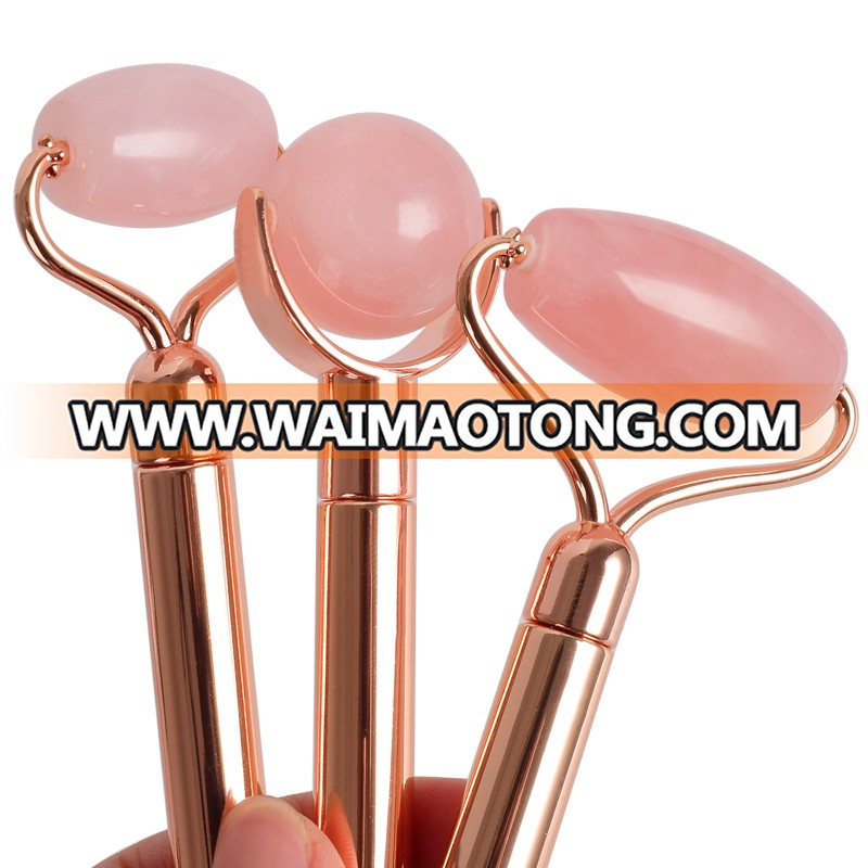 2019 newest amazon jade facial roller set, natural rose quartz roller set with customized metal handle