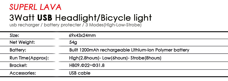 USB rechargeable Bicycle Light Accessories Front Handlebar Cycling LED Flashlight Torch Headlight built in 1200mAh battery