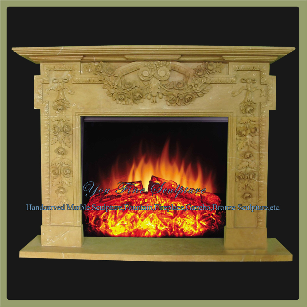 Modern Carved Yellow Marble Fireplace